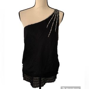 Sanctuary by Shelly Segal black embellished with silver sequence one shoulder